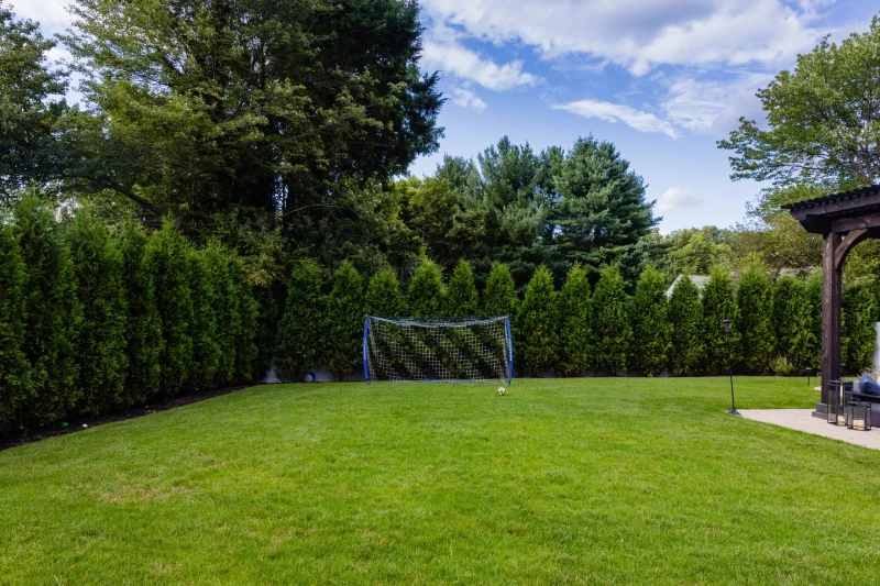 Healthy green residential lawn in Massachusetts maintained by Jon Sneider Lawn Care & Tree Service